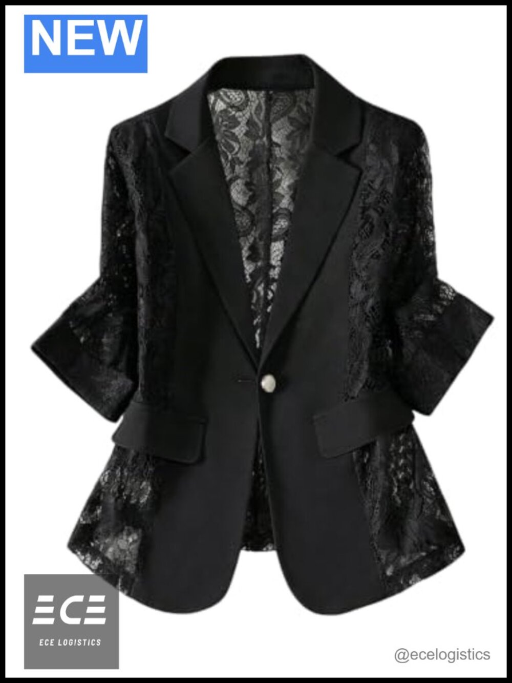 Lace Blazer 3/4 Sleeve Business Casual Office Jacket